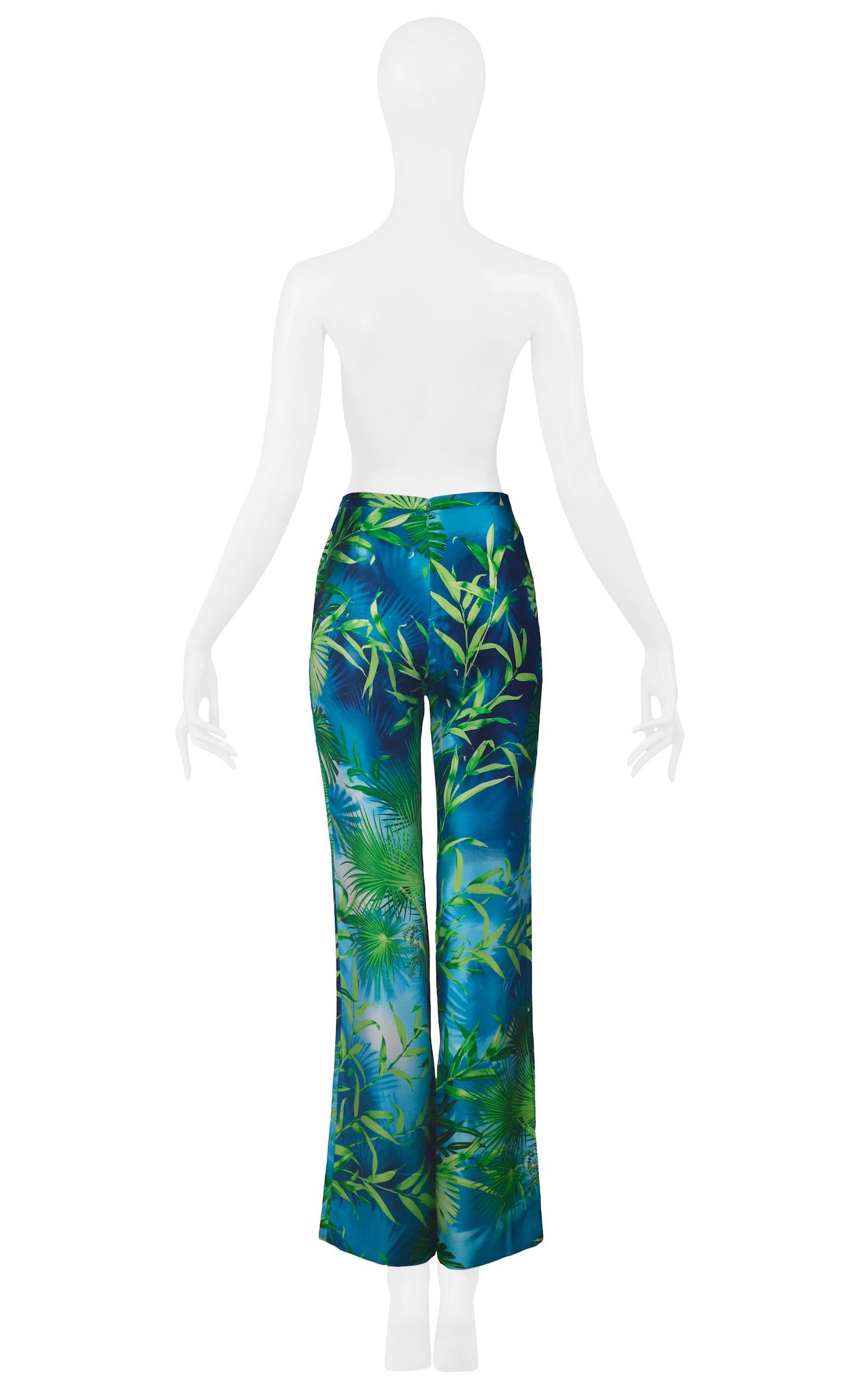 Blue Vintage Versace Iconic Jungle Print Silk Pants 2000