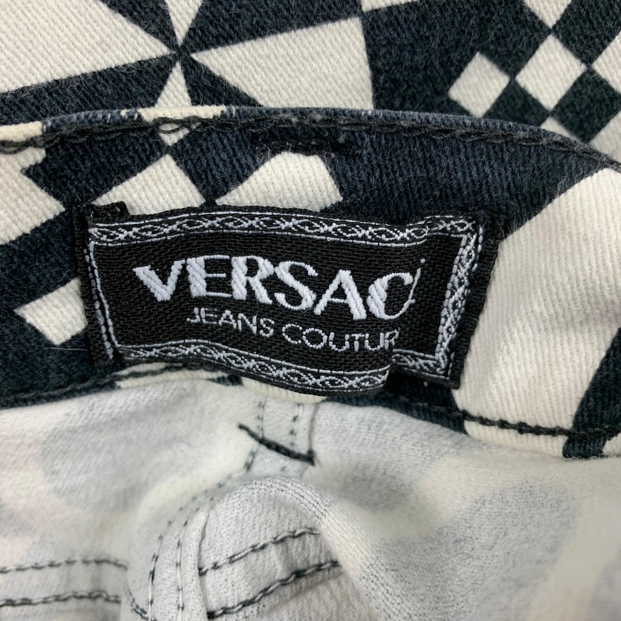 Vintage VERSACE JEANS COUTURE Size 32 Black White Abstract Print Cotton Pants For Sale 2