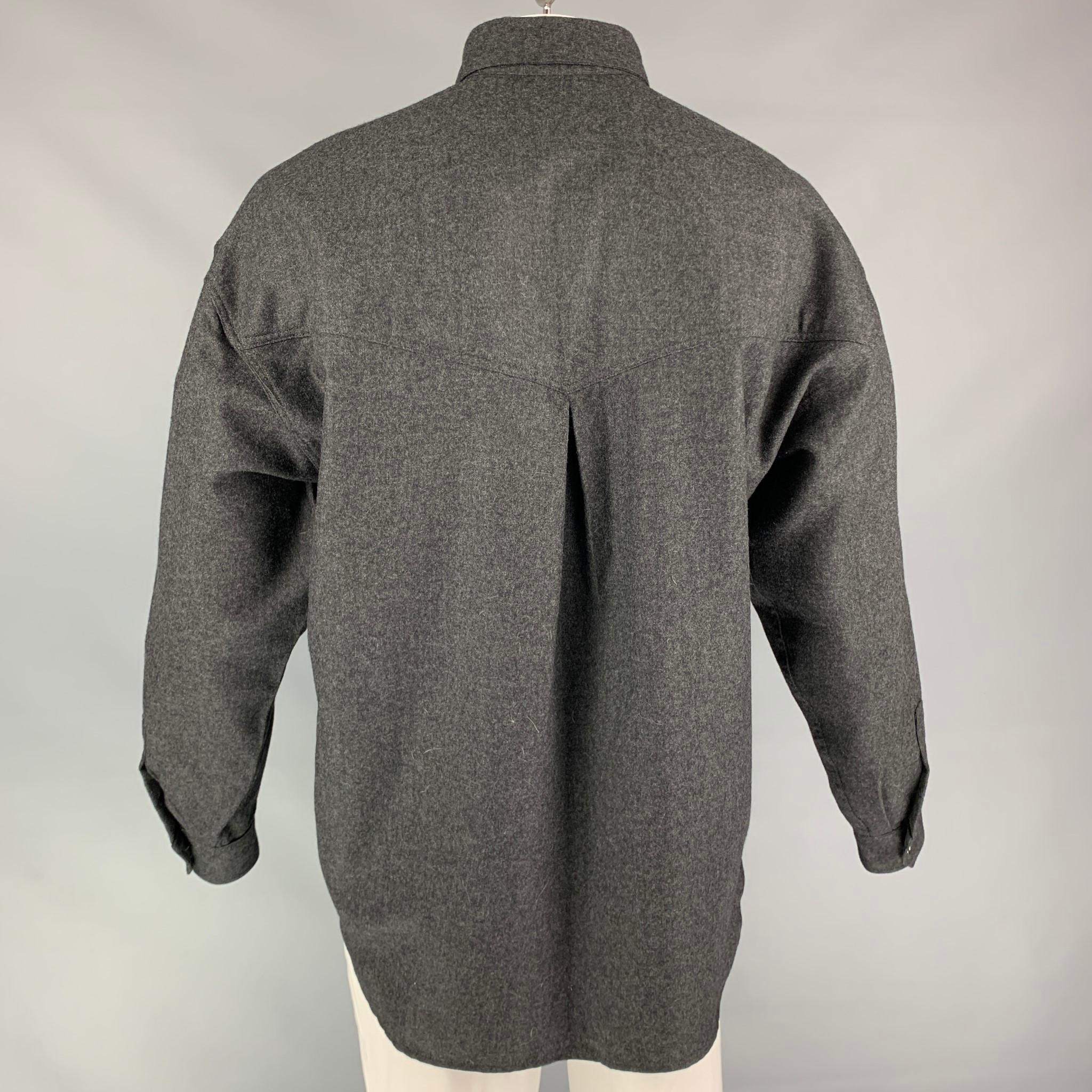 Vintage VERSACE JEANS COUTURE Size L Charcoal Wool Button Down Long Sleeve Shirt In Excellent Condition In San Francisco, CA
