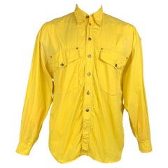 Vintage VERSACE JEANS COUTURE Size L Yellow Contrast Stitch Cotton Shirt