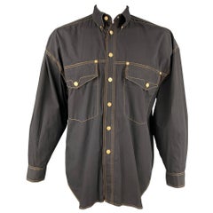 Vintage VERSACE JEANS COUTURE Size M Black Contrast Stitch Cotton Shirt