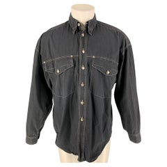 Vintage VERSACE JEANS COUTURE Size M Black Contrast Stitch Cotton Shirt