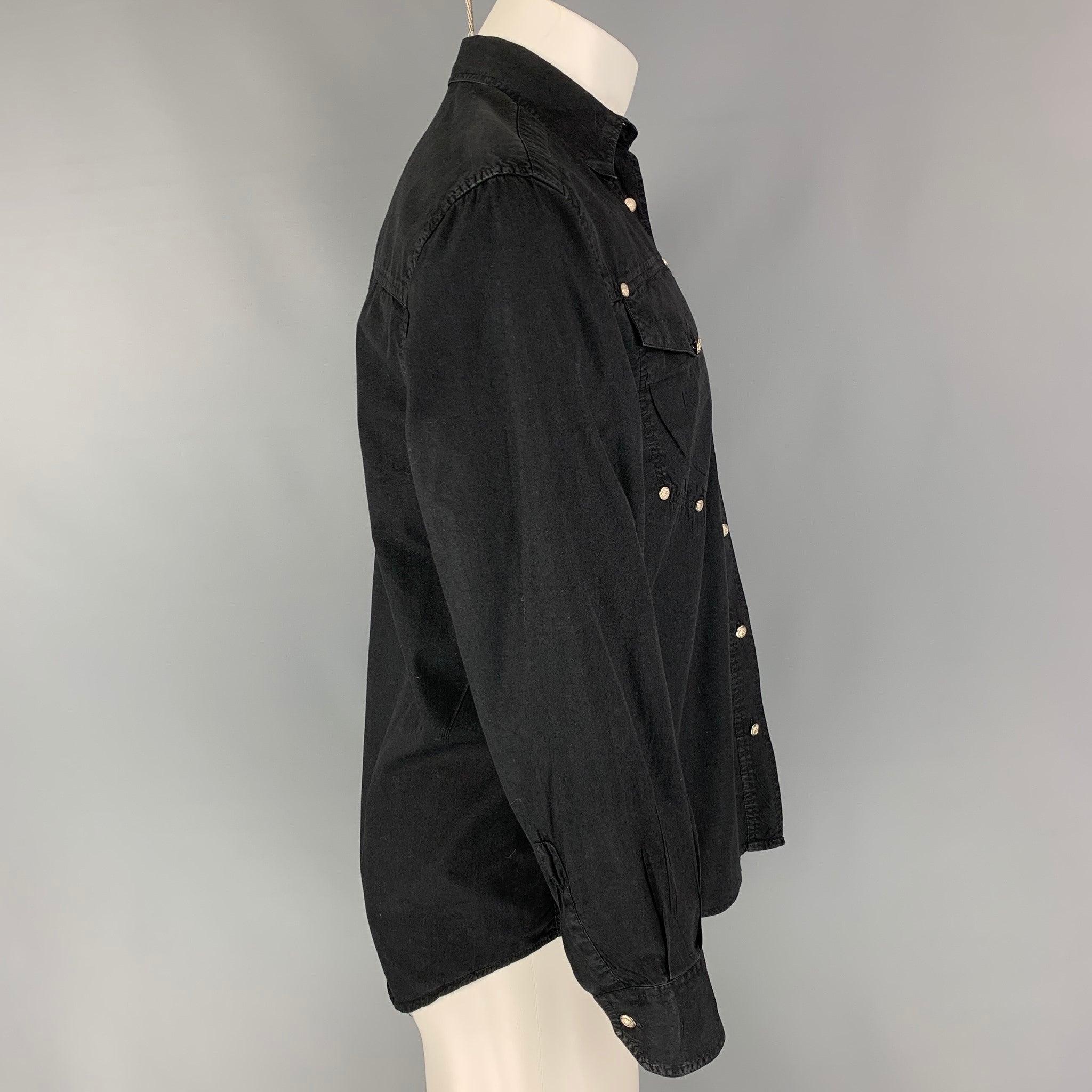 Vintage VERSACE JEANS COUTURE Size M Black Cotton Button Down Long Sleeve Shirt In Good Condition For Sale In San Francisco, CA