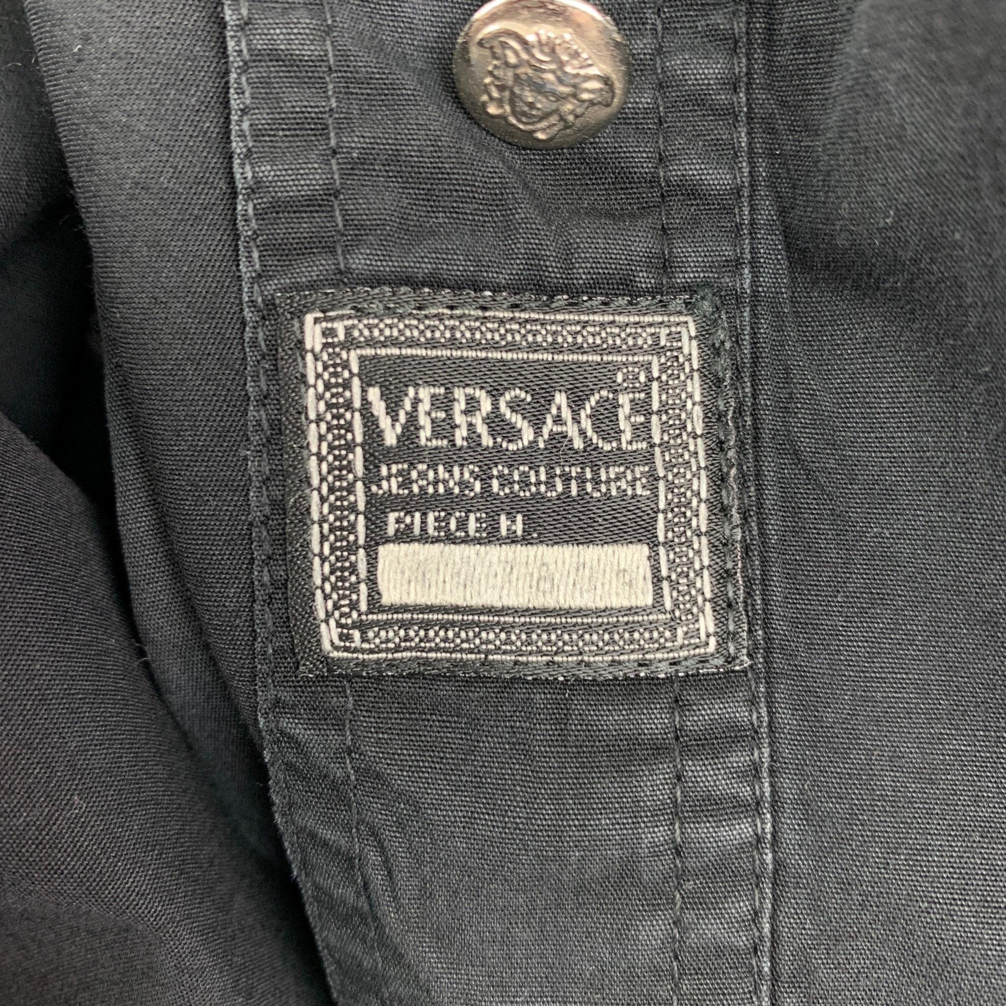 Vintage VERSACE JEANS COUTURE Size M Black Cotton Button Down Long Sleeve Shirt For Sale 3