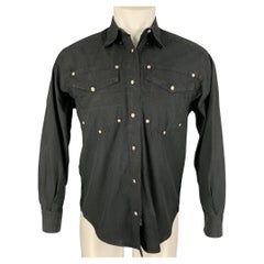Vintage VERSACE JEANS COUTURE Taglia M Camicia in cotone nero con bottoni e maniche lunghe