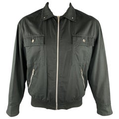 Antique VERSACE JEANS COUTURE Size M Black Cotton Full Zip Silver Buttons Jacket