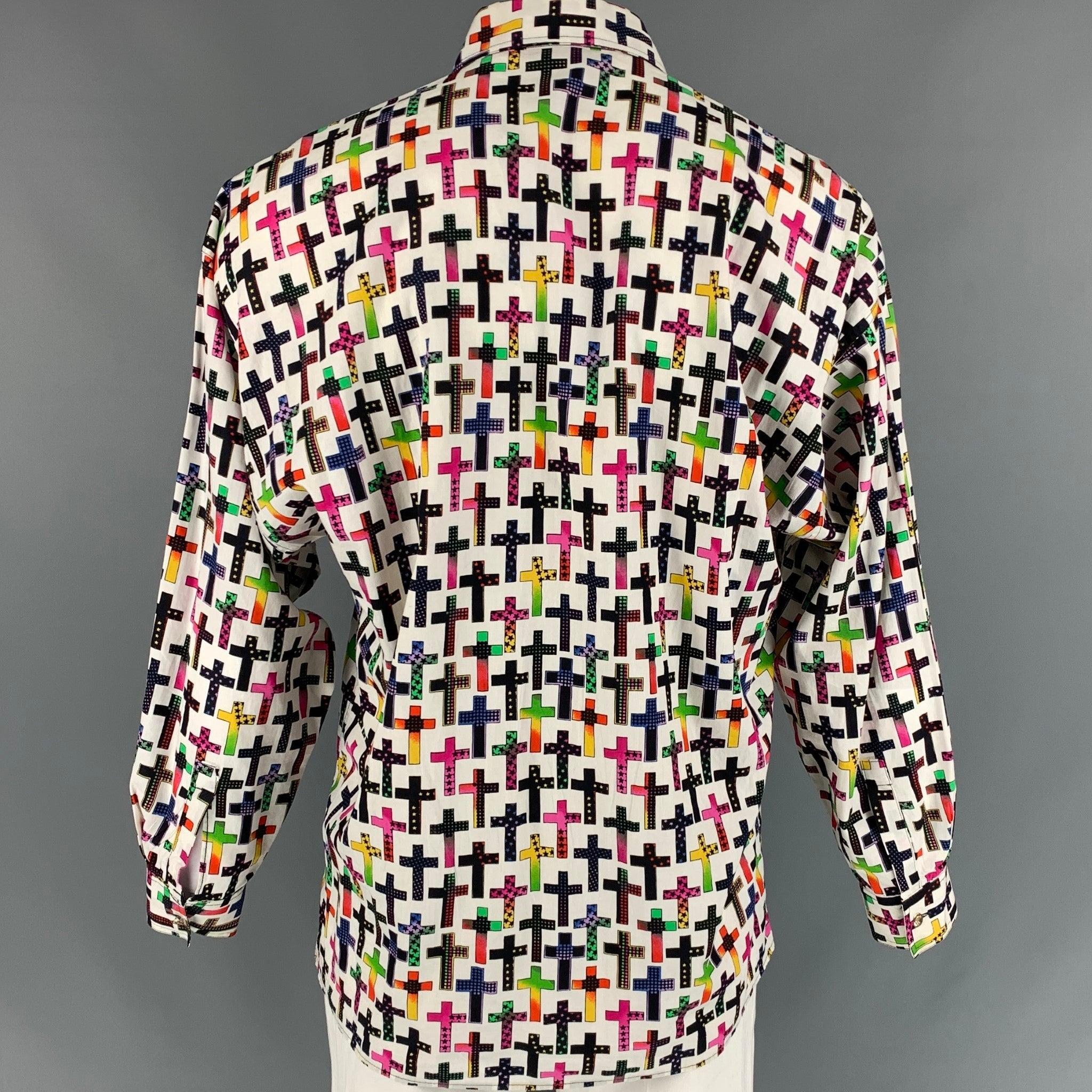 Vintage VERSACE JEANS COUTURE Taille M Chemise à manches longues en coton multicolore Pour hommes en vente