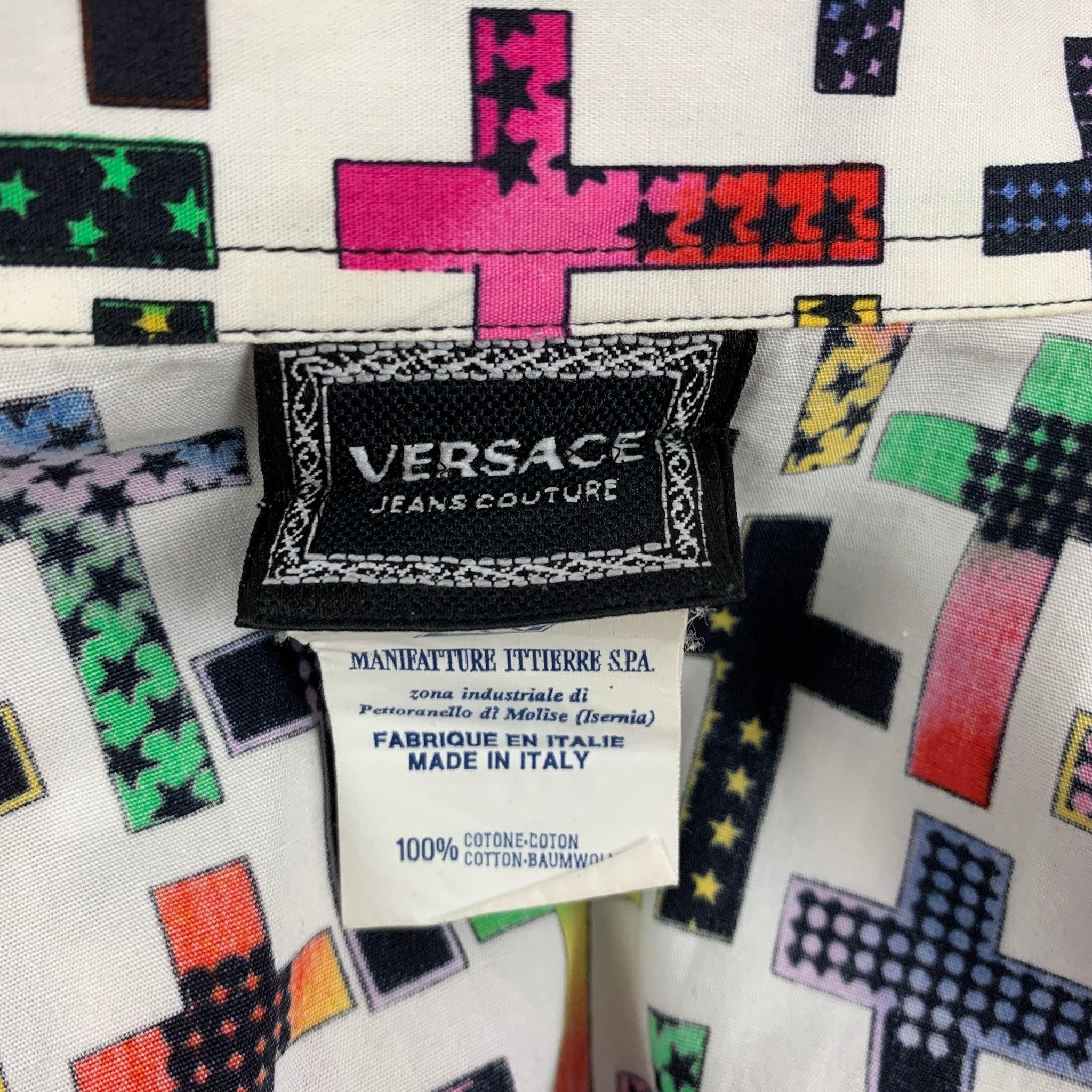 Vintage VERSACE JEANS COUTURE Size M Multi-Color Cotton Long Sleeve Shirt For Sale 1
