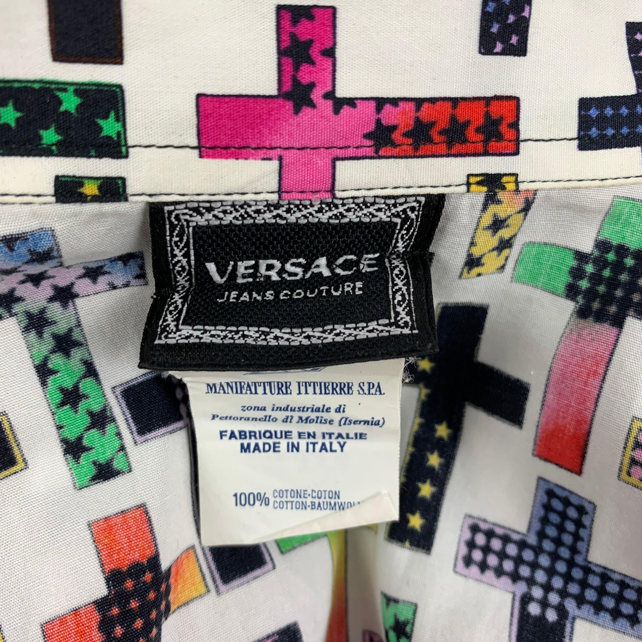 Vintage VERSACE JEANS COUTURE Size M Multi-Color Cross Print Cotton Shirt In Good Condition In San Francisco, CA