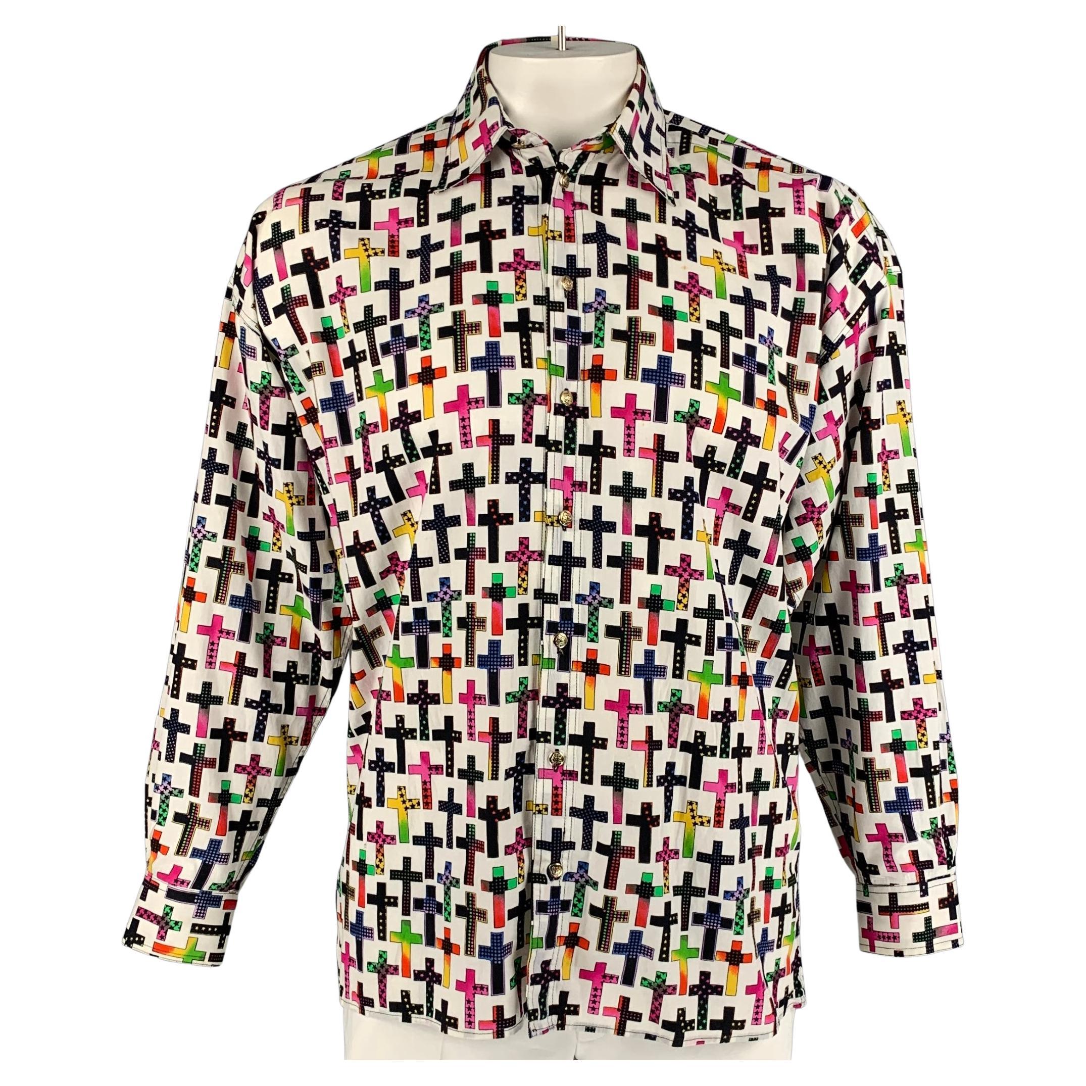 Vintage VERSACE JEANS COUTURE Size M Multi-Color Cross Print Cotton Shirt