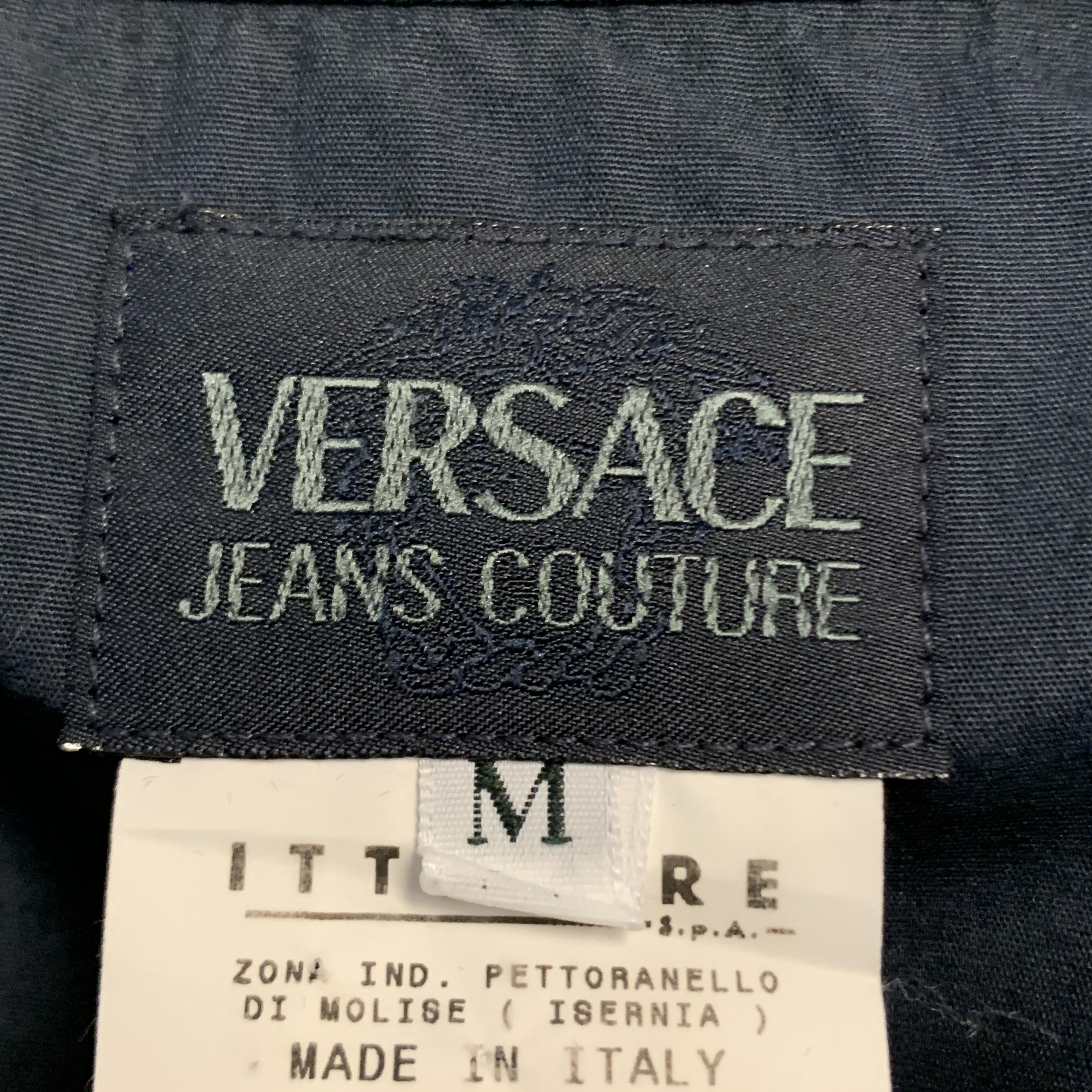 Vintage VERSACE JEANS COUTURE Size M Navy Cotton Embellished Buttons Shirt In Good Condition In San Francisco, CA