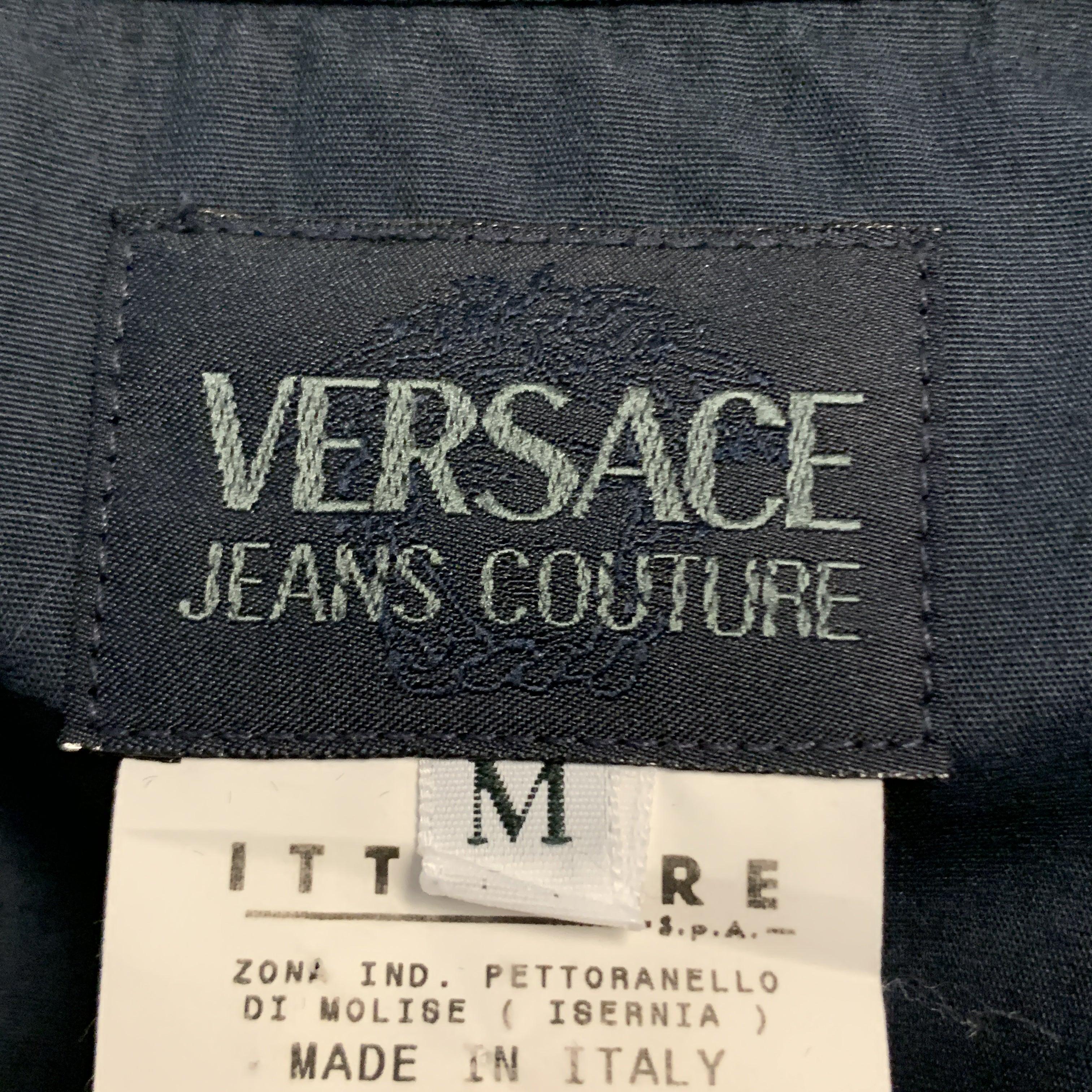 Vintage VERSACE JEANS COUTURE Size M Navy Cotton Long Sleeve Shirt For Sale 3