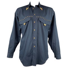 Vintage VERSACE JEANS COUTURE Size M Navy Studded Cotton Cowboy Oversized Shirt