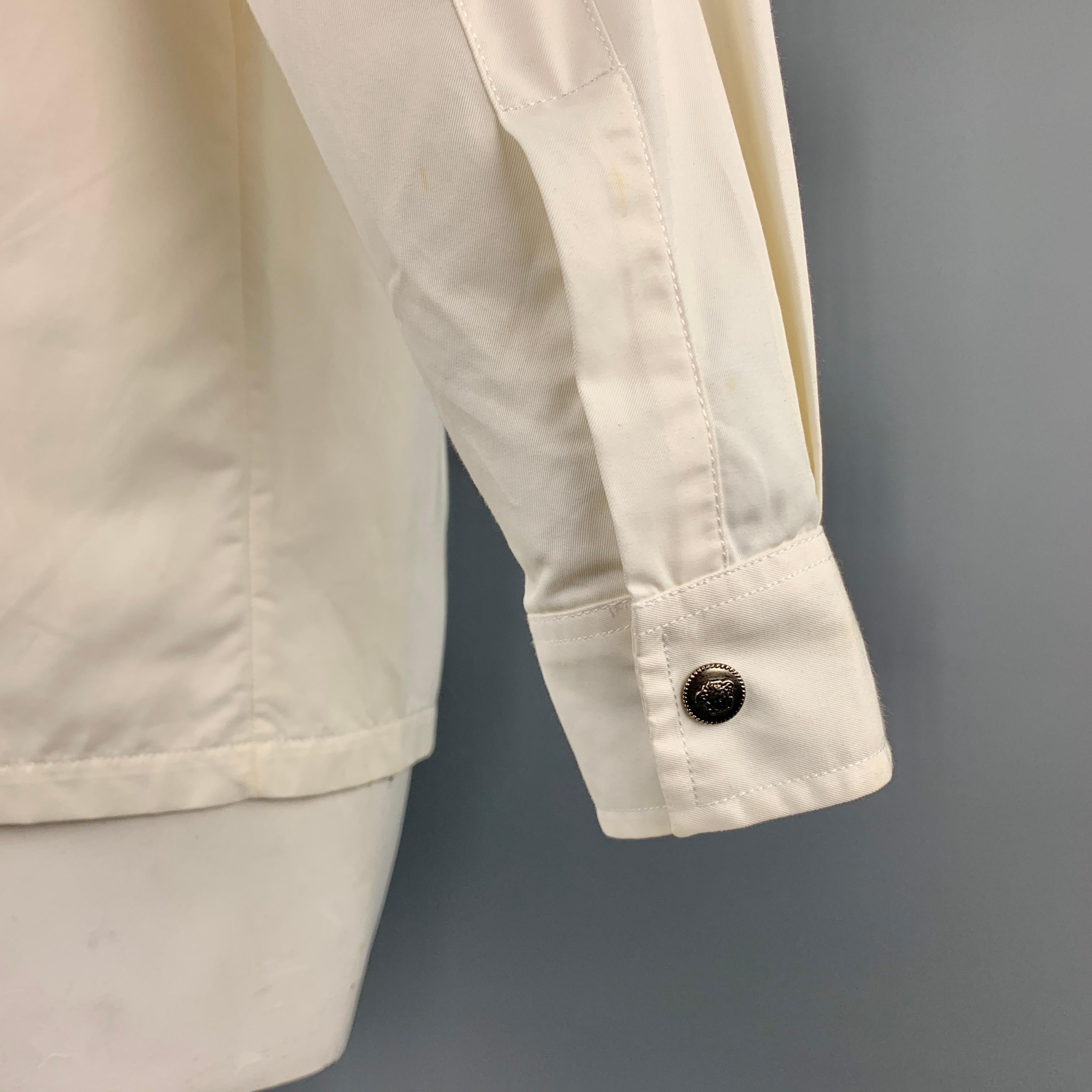 Men's Vintage VERSACE JEANS COUTURE Size M Off White Cotton Zip Up Shirt Jacket
