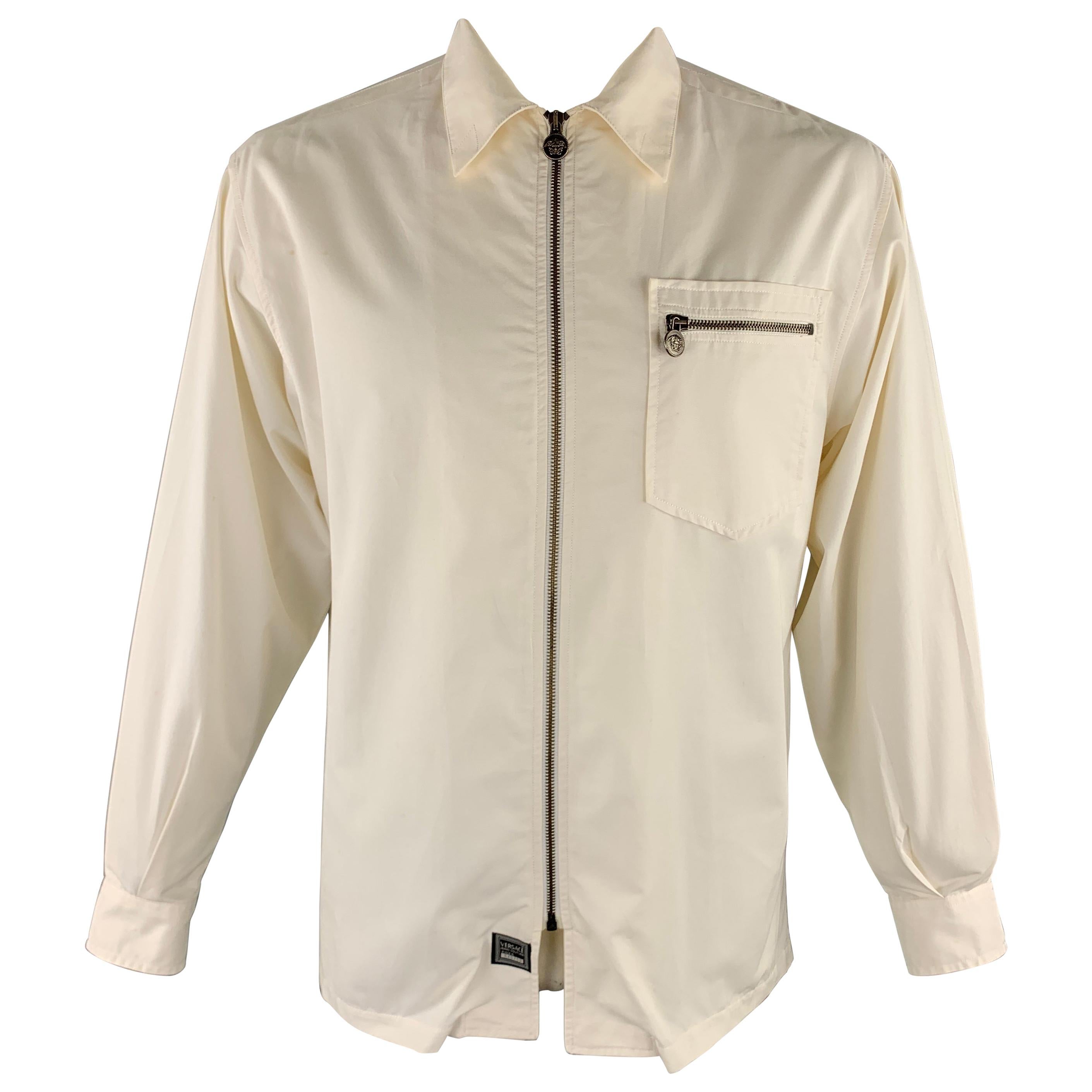 Vintage VERSACE JEANS COUTURE Size M Off White Cotton Zip Up Shirt Jacket