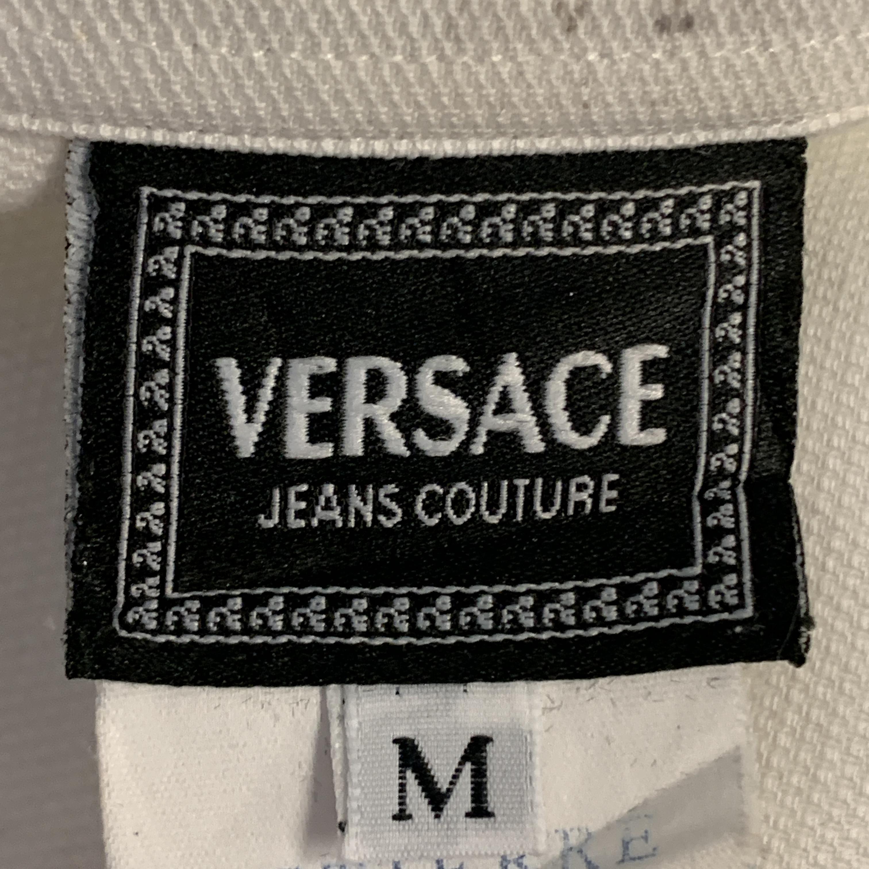 Vintage VERSACE JEANS COUTURE Size M White Cotton Button Up Jacket In Good Condition In San Francisco, CA