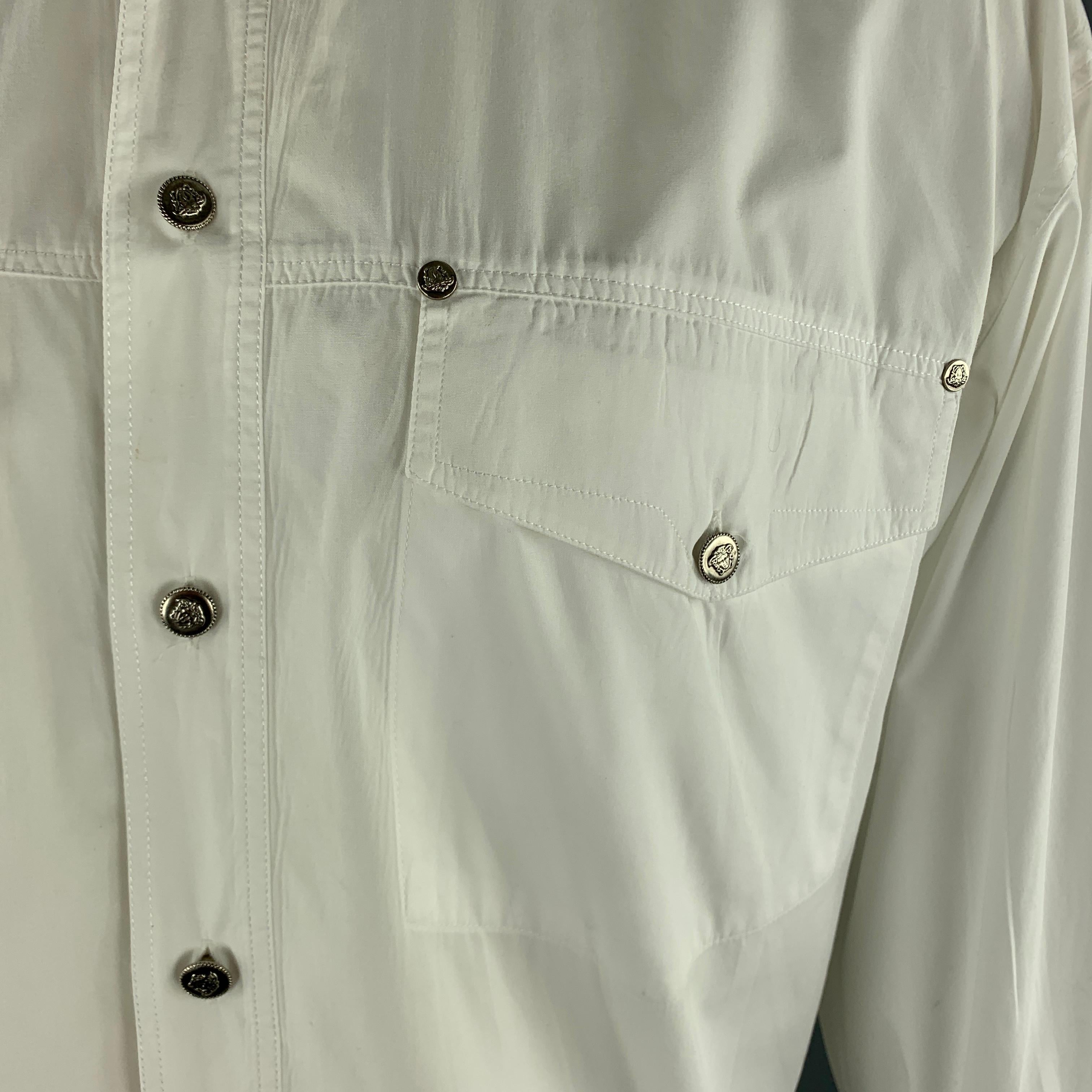 Vintage VERSACE JEANS COUTURE Size M White Cotton Medusa Buttons Jacket In Good Condition In San Francisco, CA
