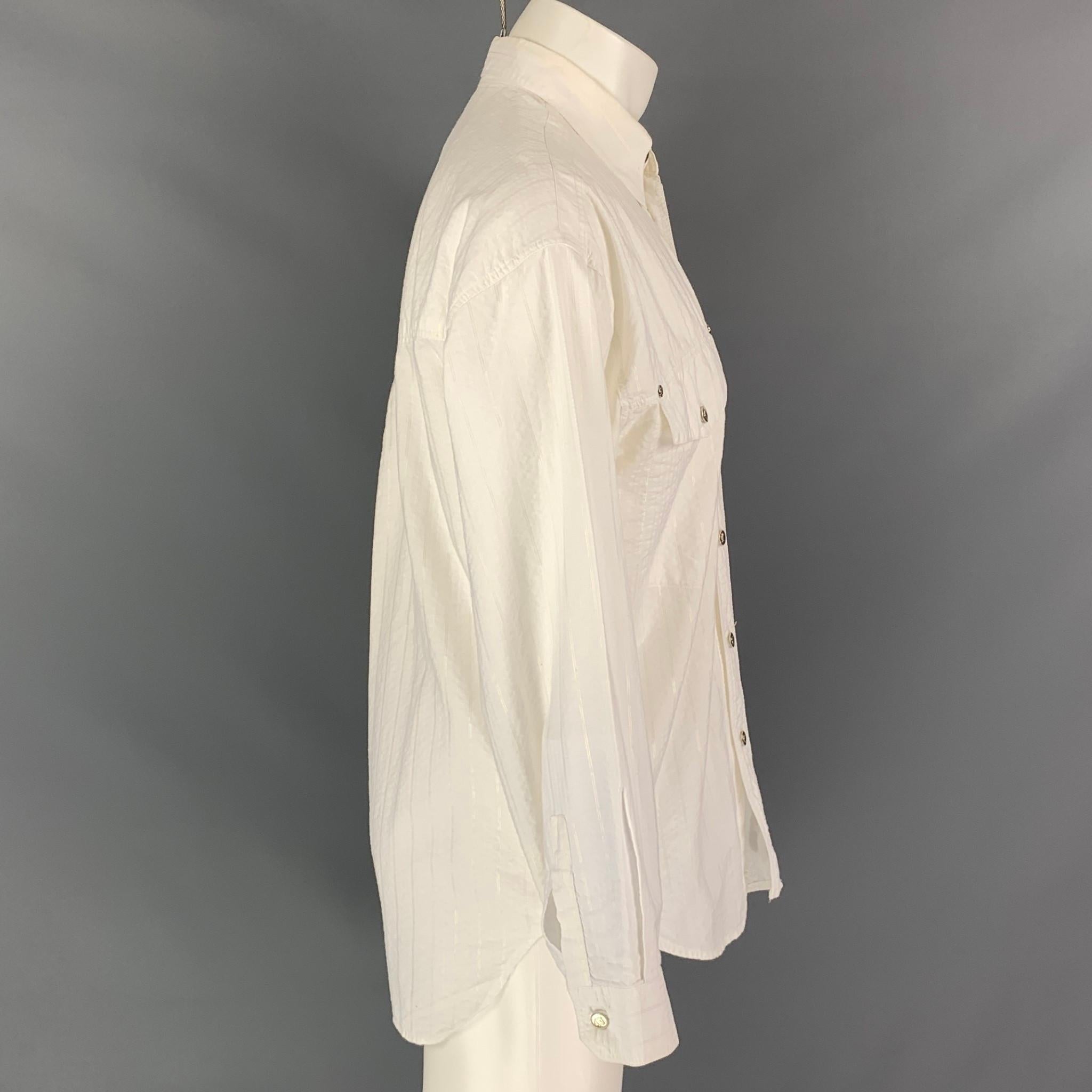 Vintage VERSACE JEANS COUTURE Größe M Weiß gestreiftes Hemd aus Baumwollmischung im Zustand „Gut“ in San Francisco, CA