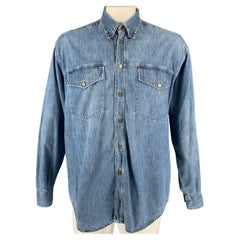 Vintage VERSACE JEANS COUTURE Size XL Blue Wash Denim Patch Pockets Shirt