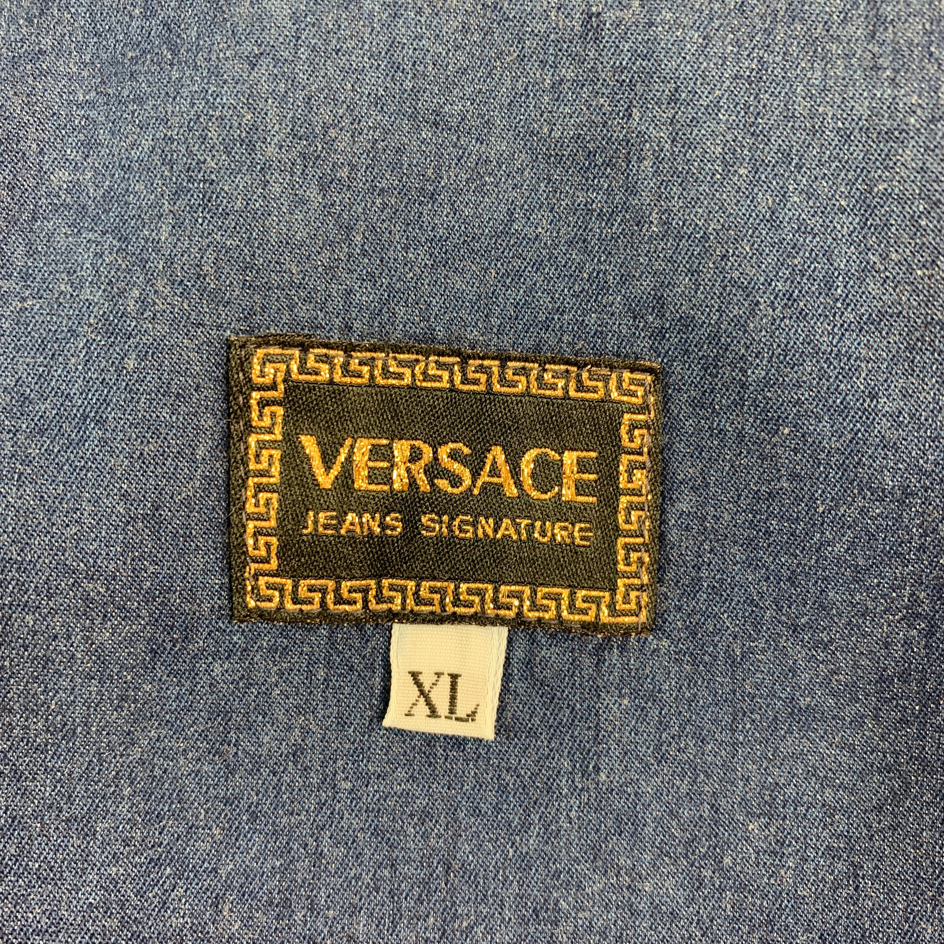 Vintage VERSACE JEANS COUTURE Size XL Indigo Cotton Oversized Long Sleeve  Shirt For Sale at 1stDibs
