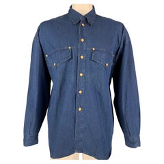 Vintage VERSACE JEANS COUTURE Size XL Indigo Cotton Oversized Long Sleeve Shirt