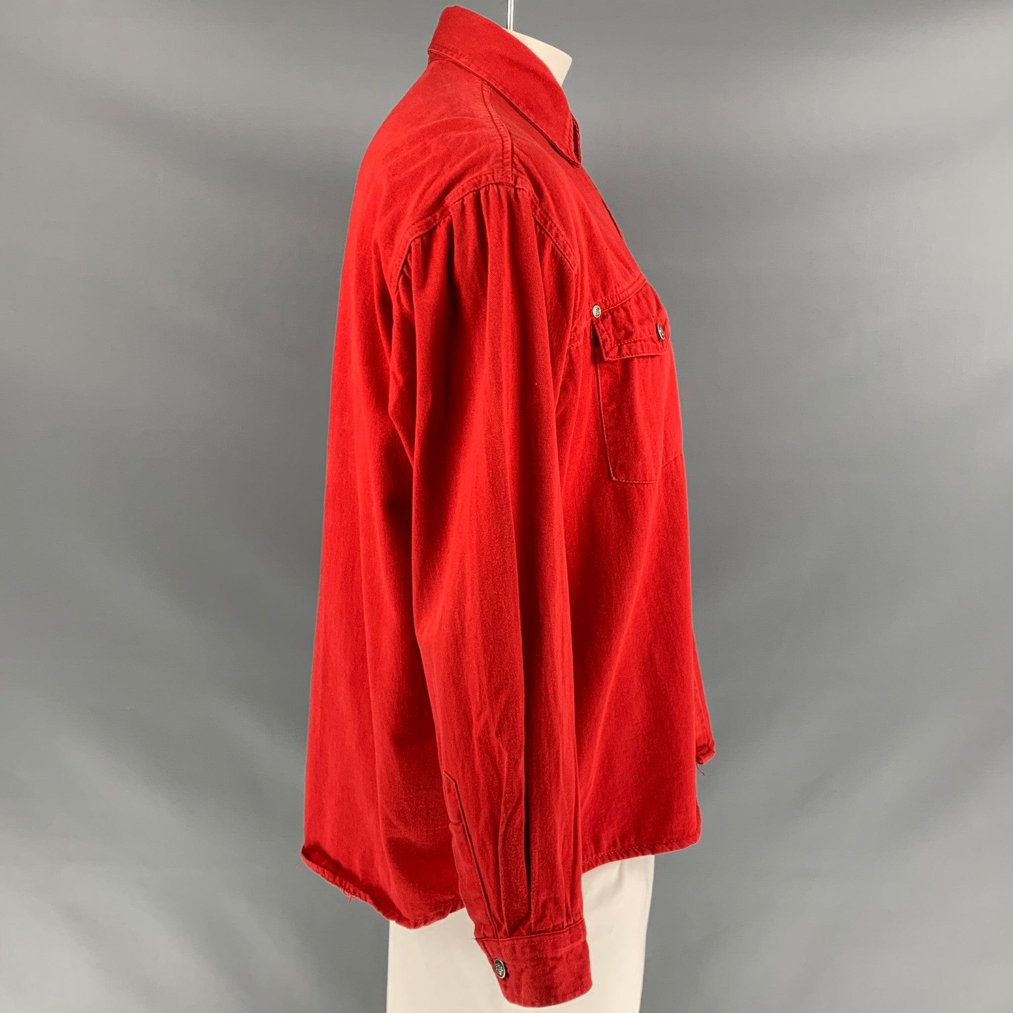 Vintage VERSACE JEANS COUTURE Size XL Red Cotton Button Up Long Sleeve Shirt In Good Condition In San Francisco, CA