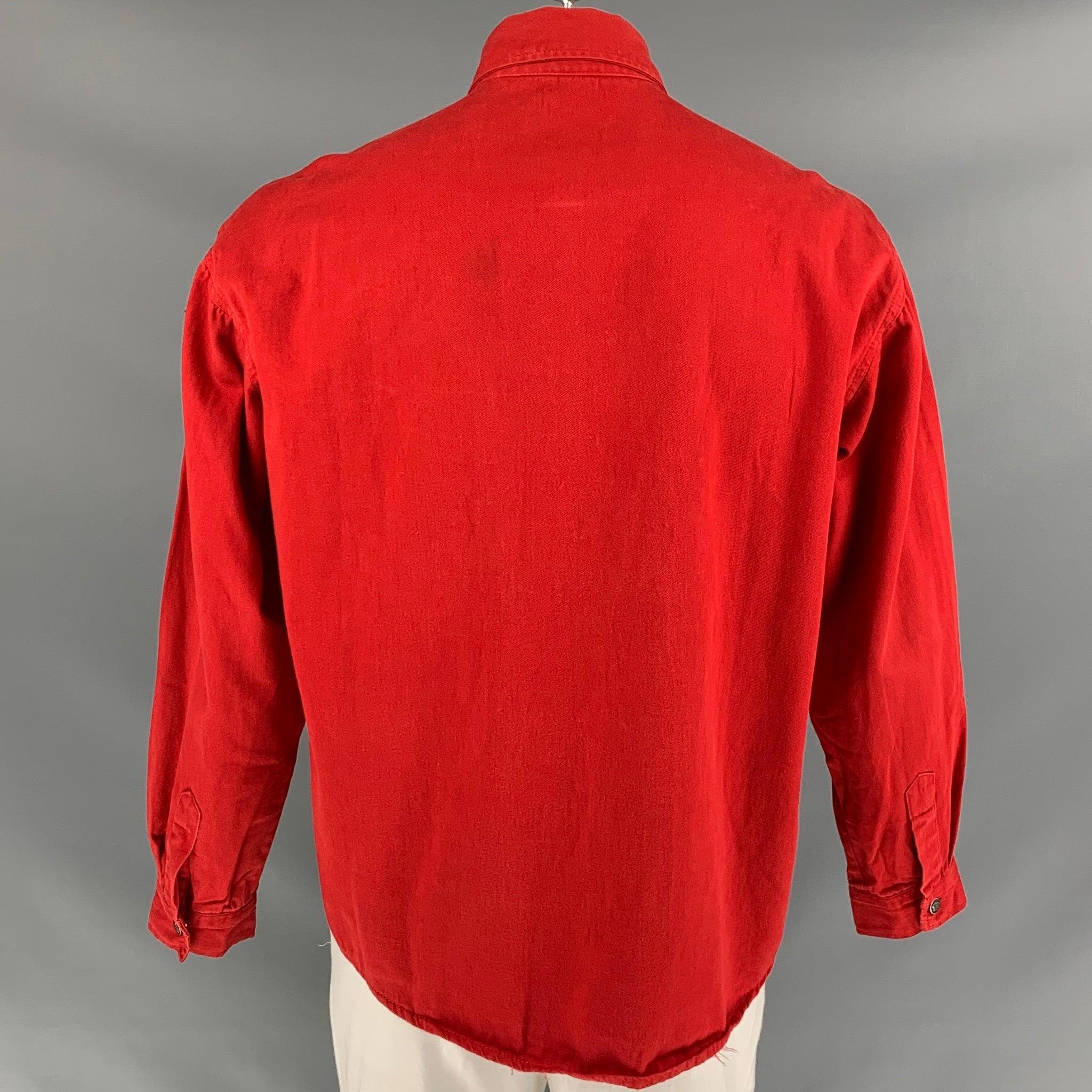 Men's Vintage VERSACE JEANS COUTURE Size XL Red Cotton Button Up Long Sleeve Shirt