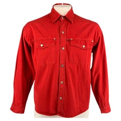 VERSACE JEANS COUTURE - Chemise à manches longues en coton rouge boutonnée, taille XL