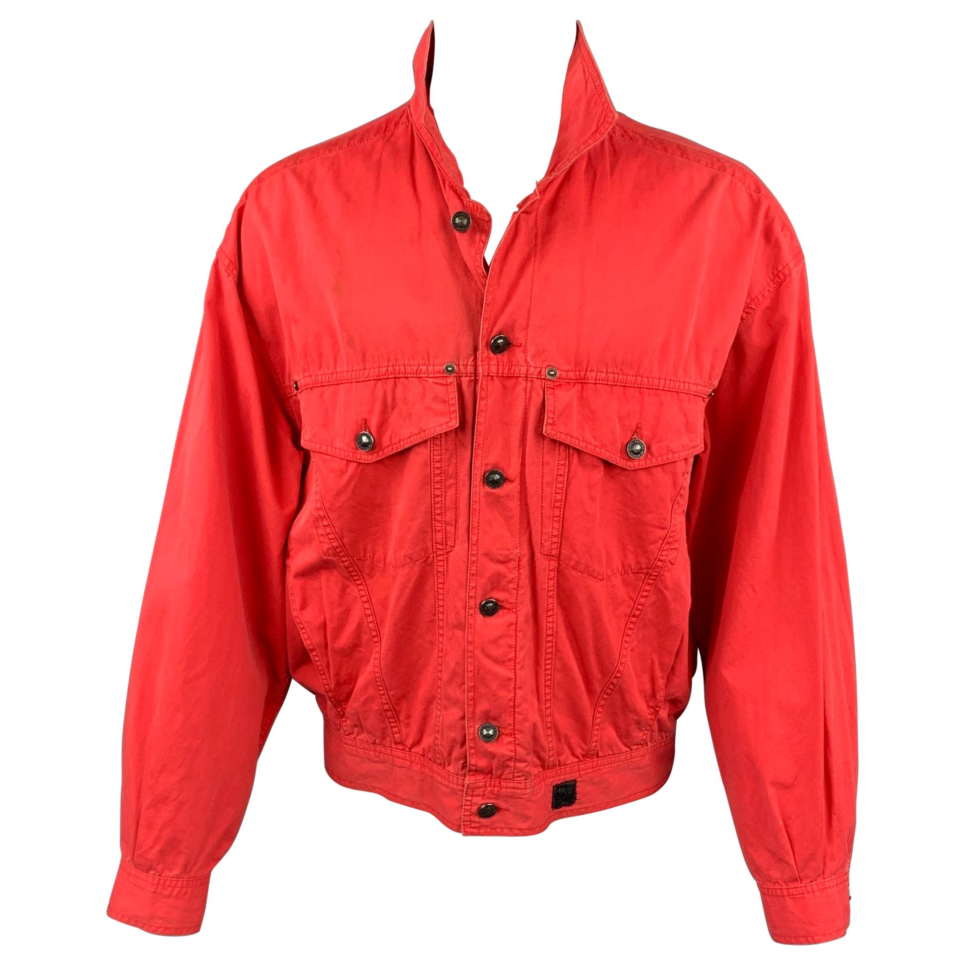 Vintage VERSACE JEANS COUTURE Size XXL Red Cotton Trucker Jacket at 1stDibs