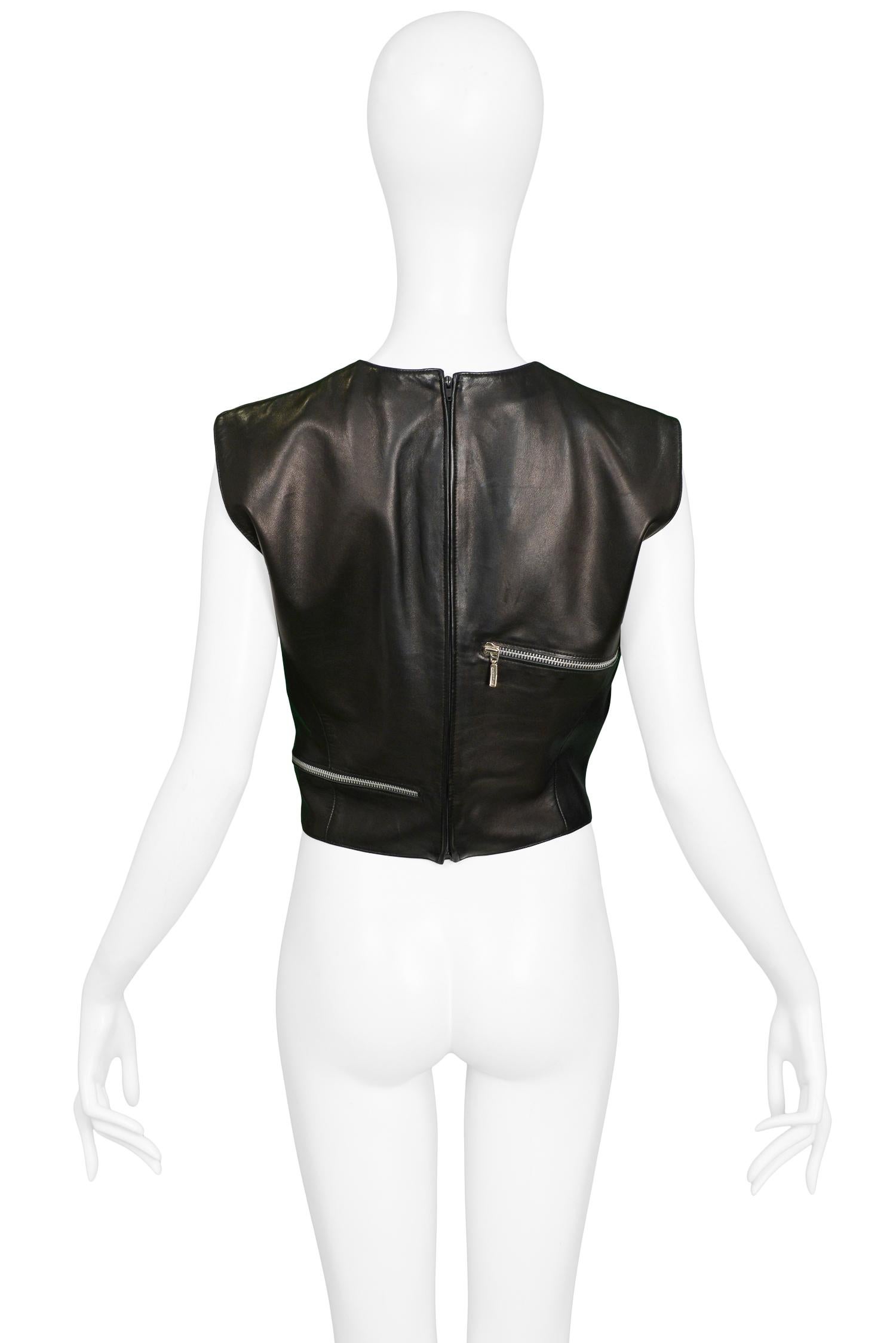 Black Vintage Versace Leather Zipper Pant Set