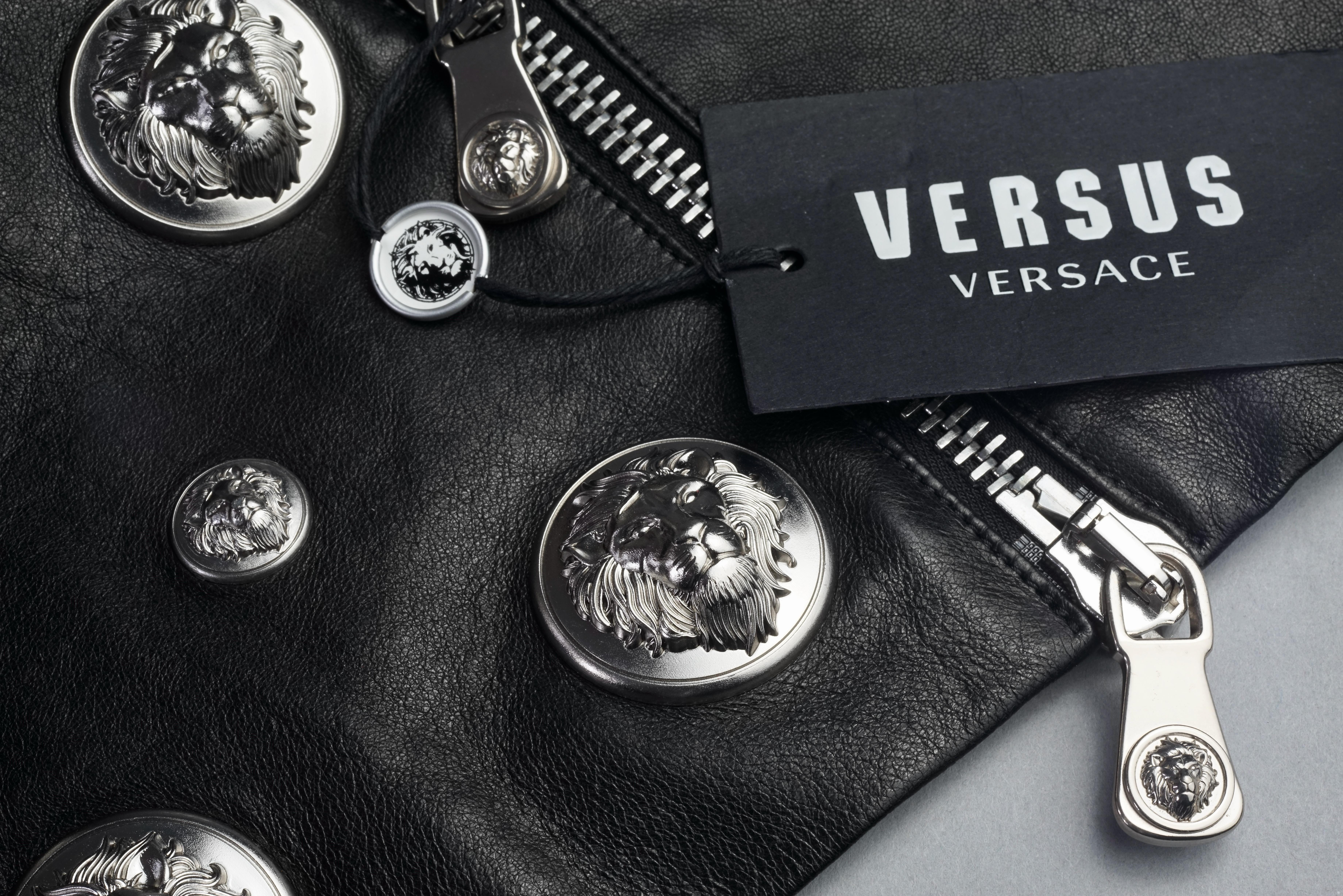 Vintage VERSACE Lion Head Black Leather Skirt 3