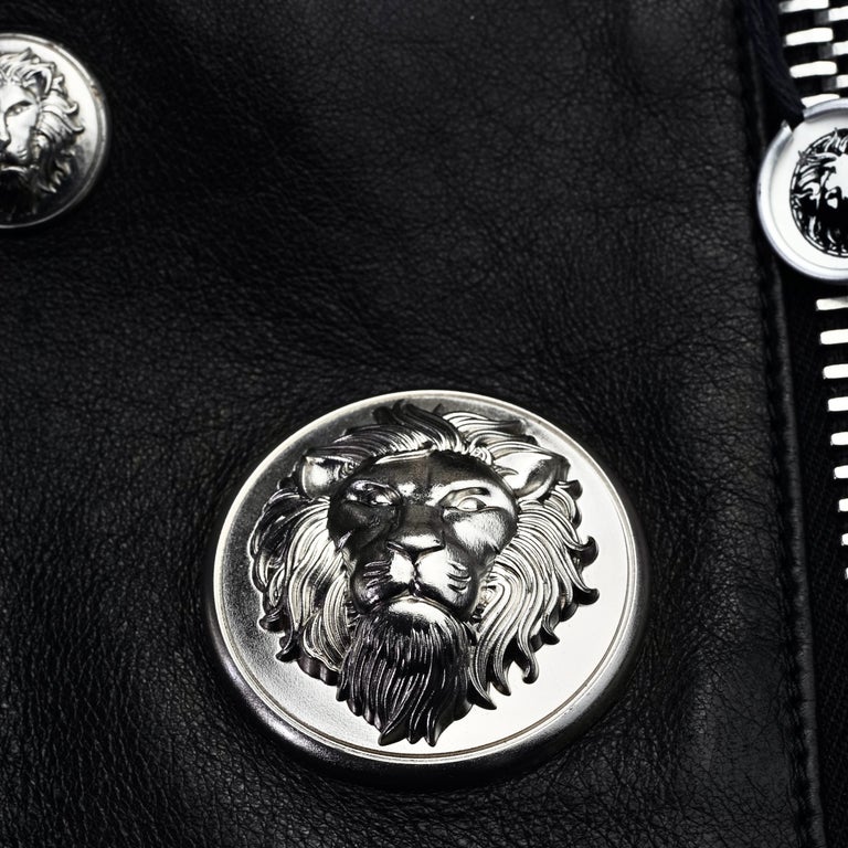 Vintage Versace Lion Head Black Leather Skirt For Sale At 1stdibs