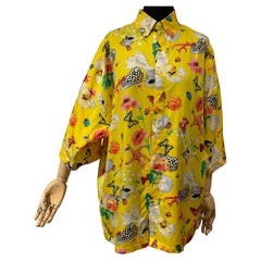 Vintage Versace Mare Yellow Insect Seashell Printed Short Sleeve Buttoned Shirt