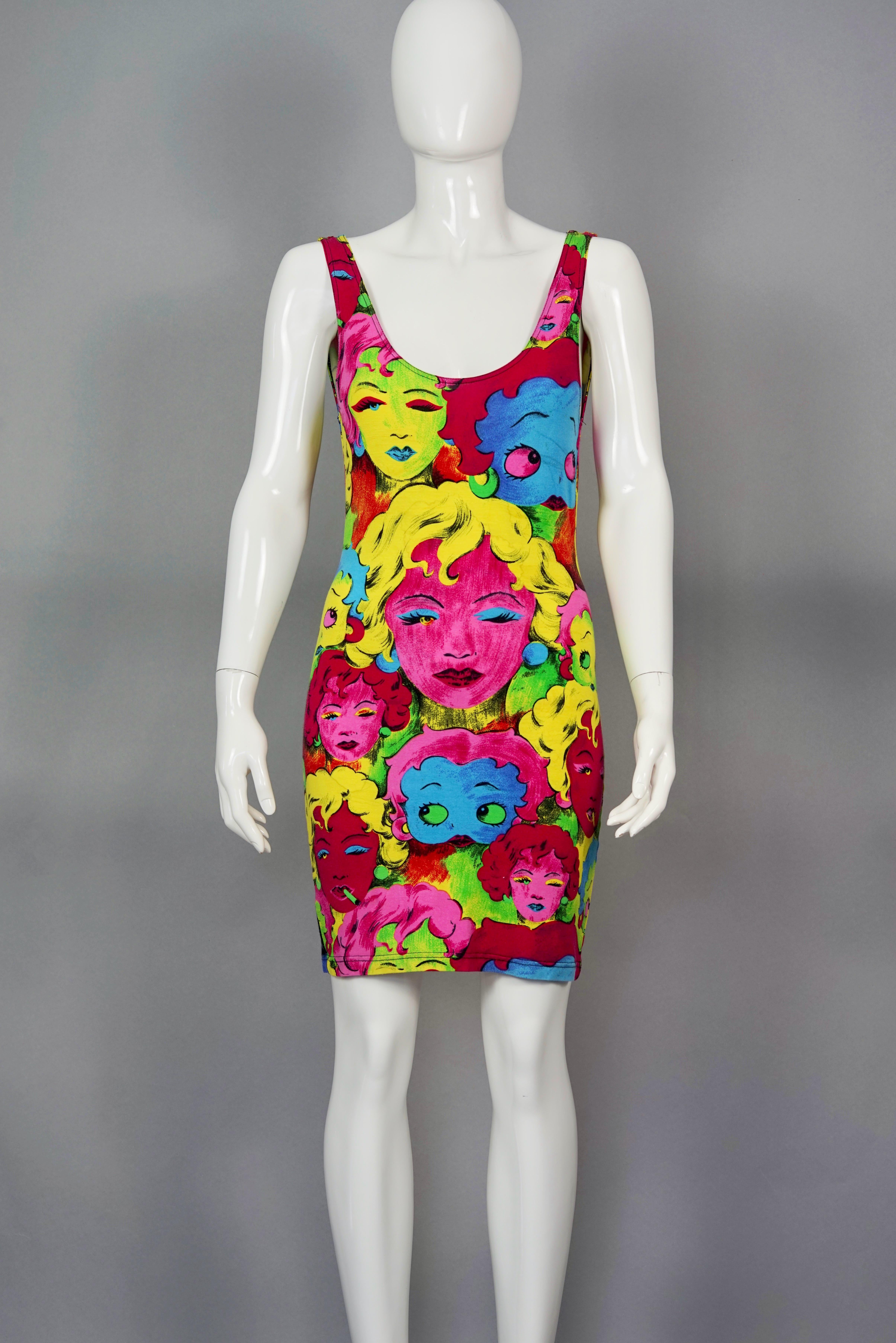 Vintage VERSACE Marilyn Monroe Betty Boop Cartoon Bodycon Dress

Measurements taken laid flat, please double waist and hips:
Shoulder: 14.17 inches (36 cm)
Bust: 15.35 inches (39 cm) without stretching
Waist: 12.99 inches  (33 cm) without