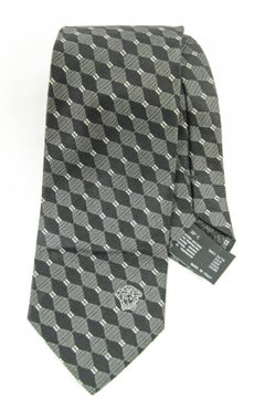 Vintage VERSACE Medusa Silk Neck Tie in Black and Silver Colors Italy 1990