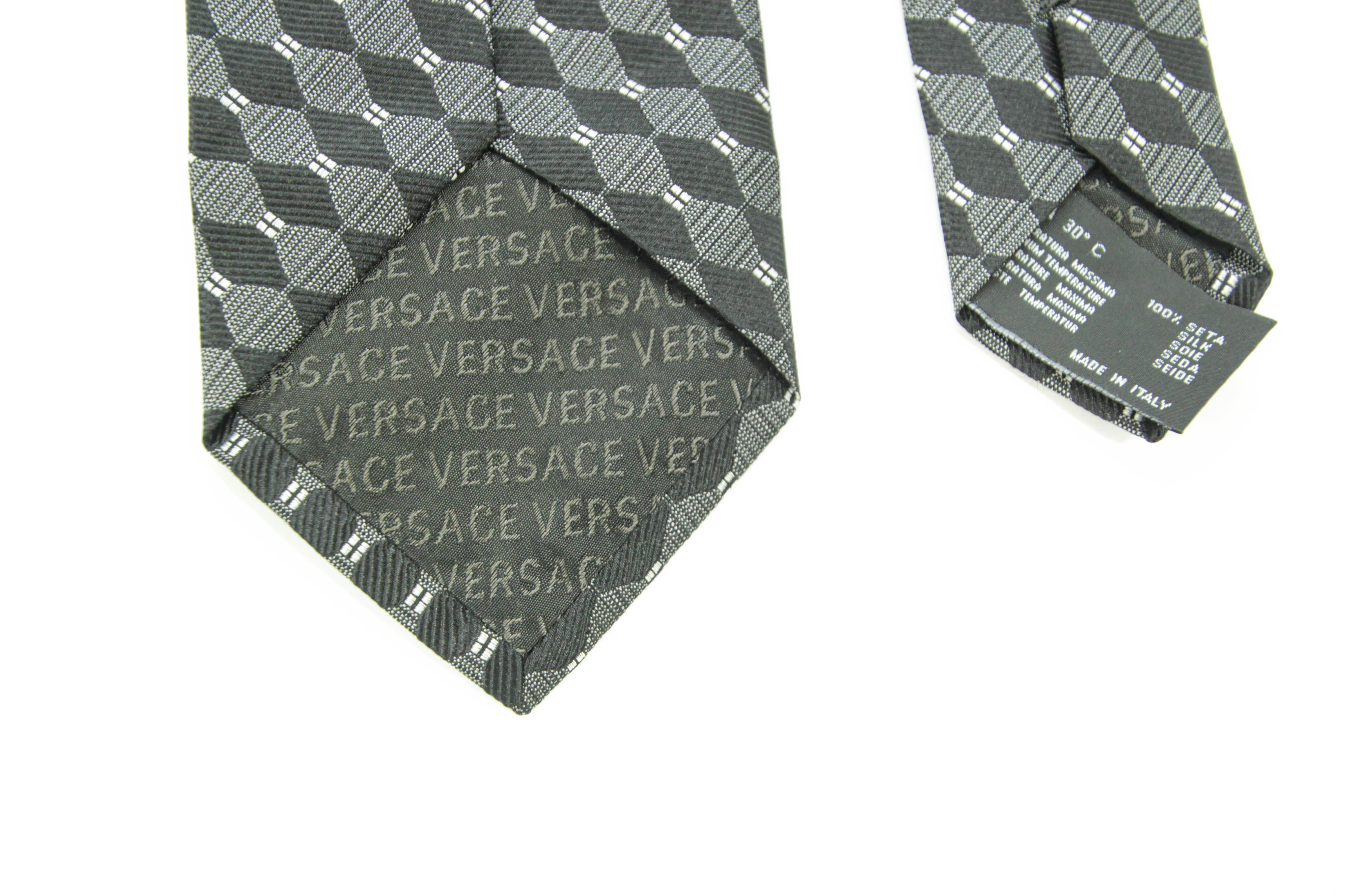 Vintage VERSACE Medusa Silk Neck Tie in Black and Silver Colors Italy 1990 For Sale 2