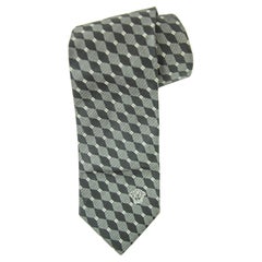 Vintage VERSACE Medusa Silk Neck Tie in Black and Silver Colors Italy 1990