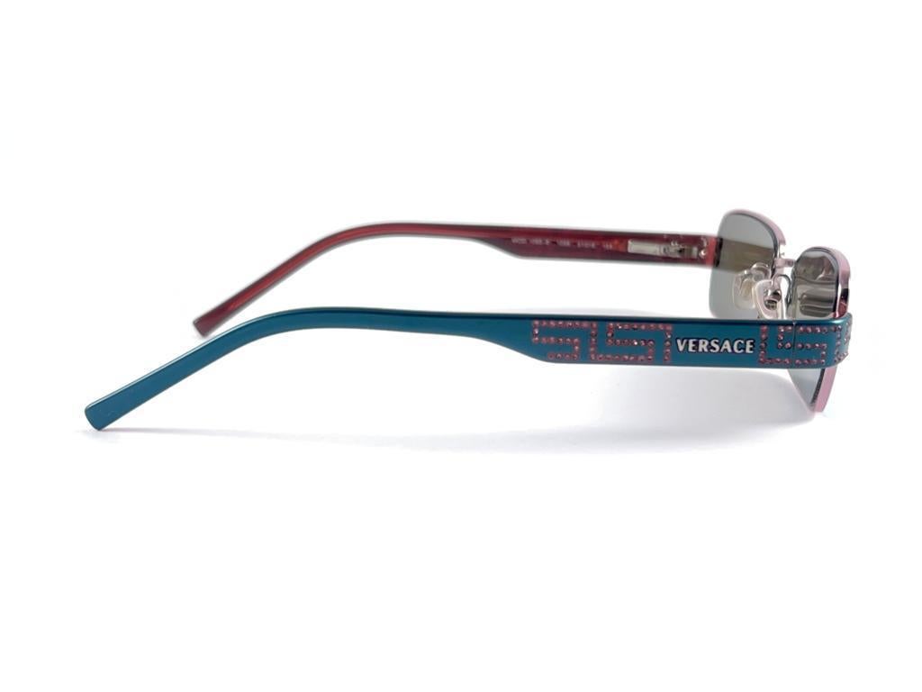 Vintage Versace Mod 1093 Turquoise Frame Sunglasses 2000'S Made In Italy For Sale 11