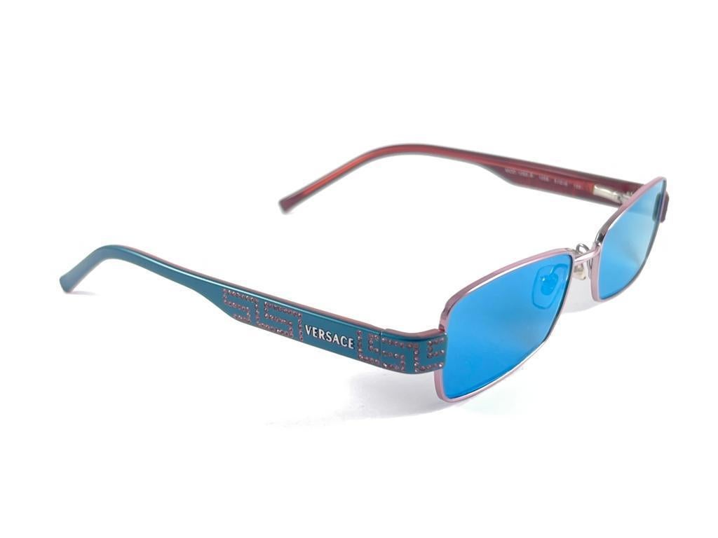 Vintage Versace Mod 1093 Turquoise Frame Sunglasses 2000'S Made In Italy For Sale 2