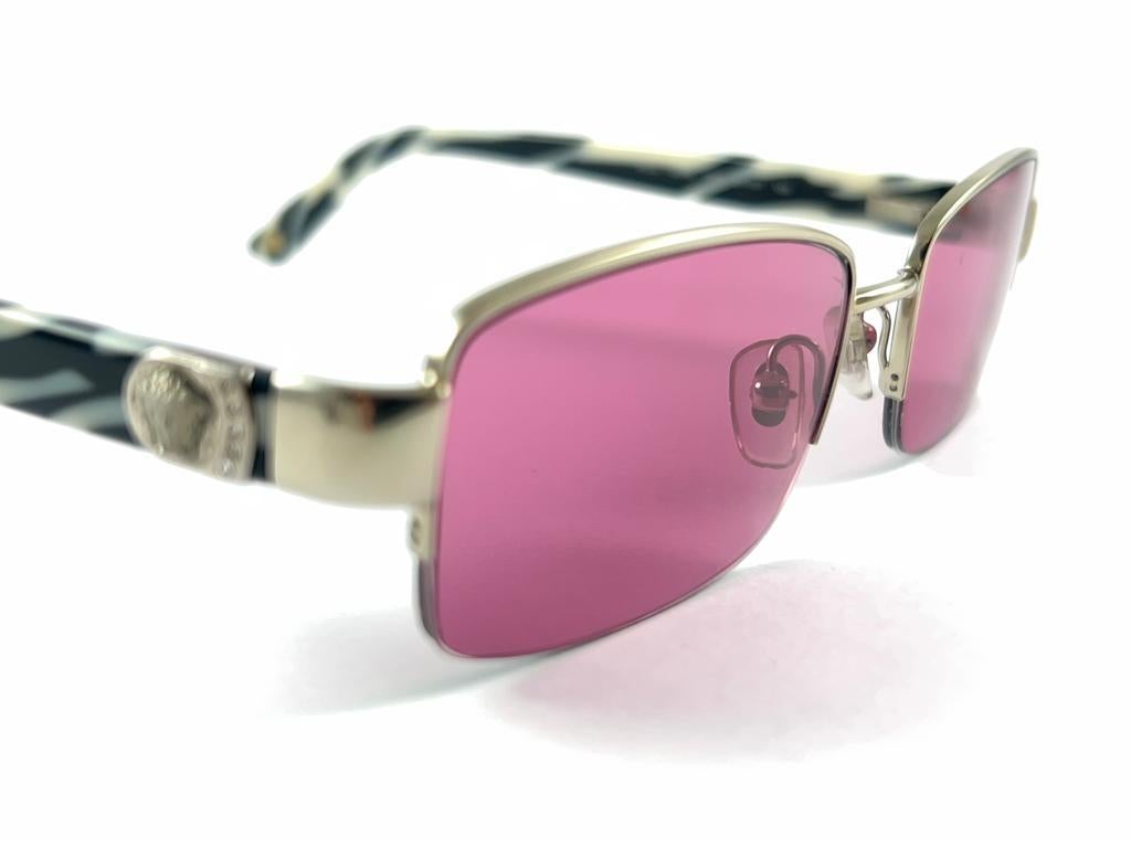 Purple Vintage Versace Mod 1185B Half Frame Grey Frame Sunglasses 2000'S Made In Italy For Sale