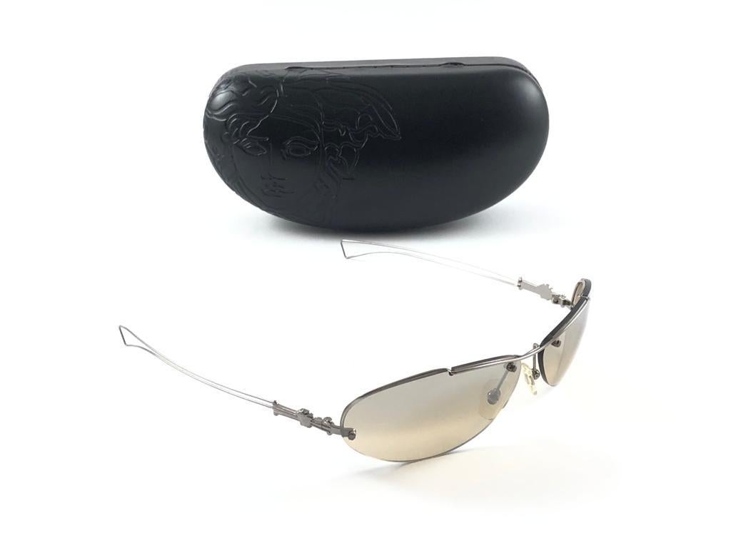 Women's Vintage Versace Mod 2006 Half Frame Grey Frame Sunglasses 1990's Made in Italy For Sale