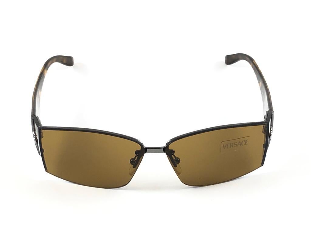 Black Vintage Versace Mod 2011 Half Frame Tortoise Sunglasses 90's Made in Italy Y2K For Sale