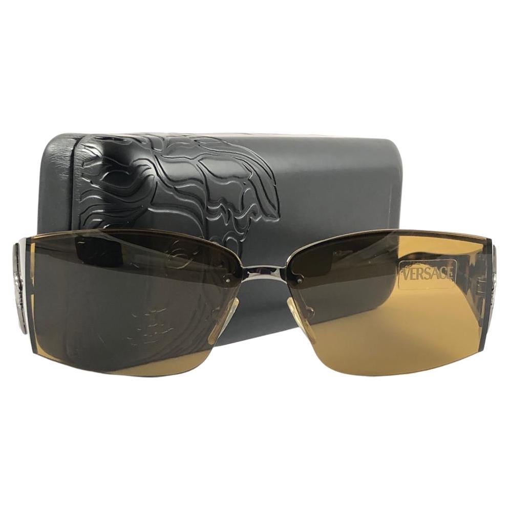 Vintage Versace Mod 2011 Half Frame Tortoise Sunglasses 90's Made in Italy Y2K For Sale