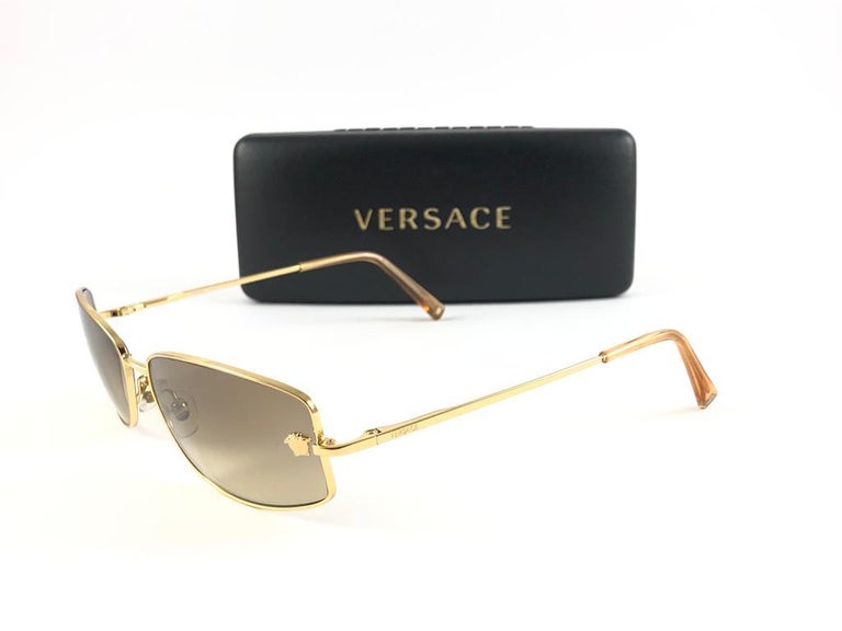 Vintage Versace Mod N33 Rectangular Gold Frame Sunglasses 90's