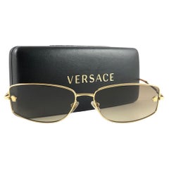 Vintage Versace Mod N33 Rectangular Gold Frame Sunglasses 90's Made in Italy Y2K