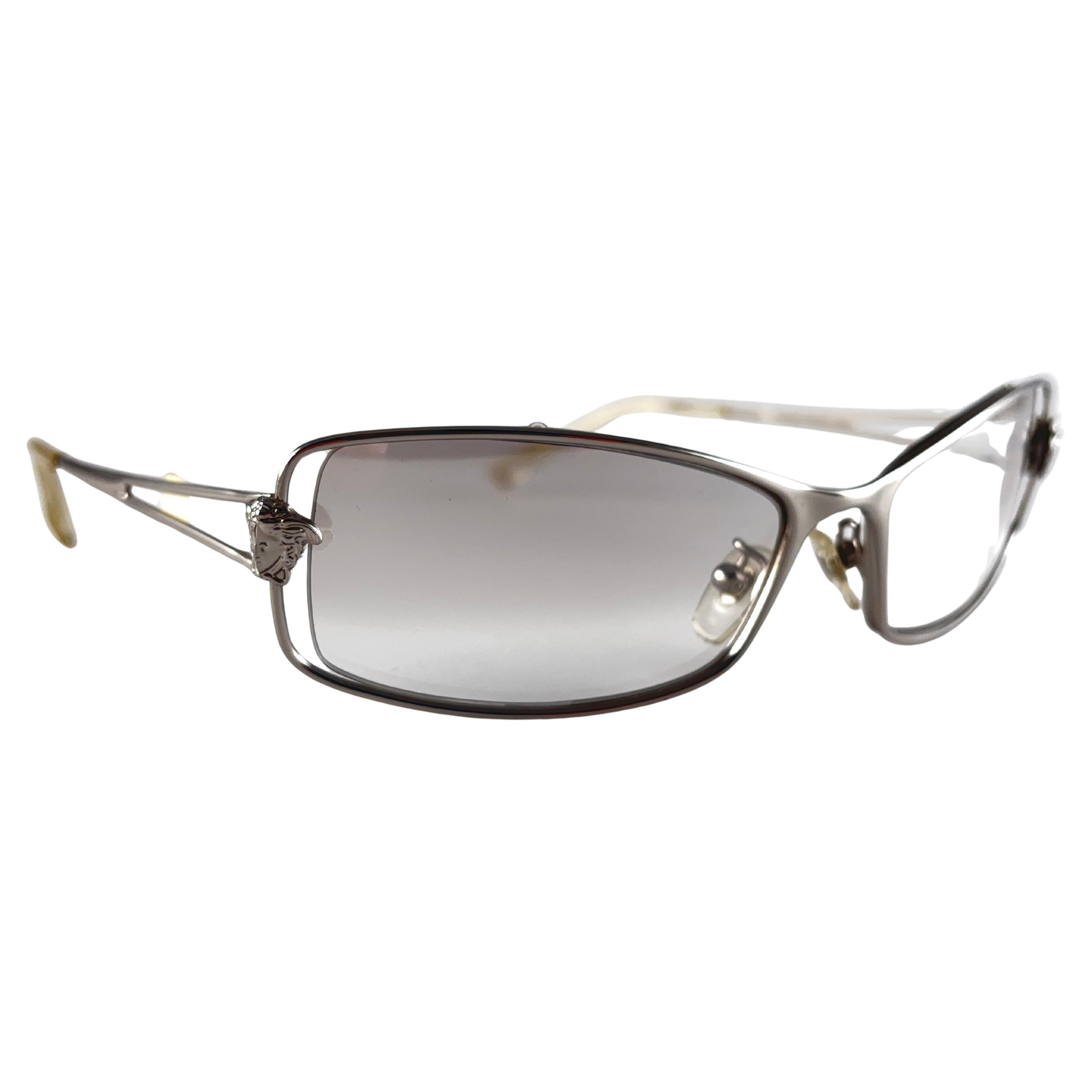 Vintage Versace Mod N55 Sleek Silver  Frame Sunglasses 1990's Made in Italy For Sale