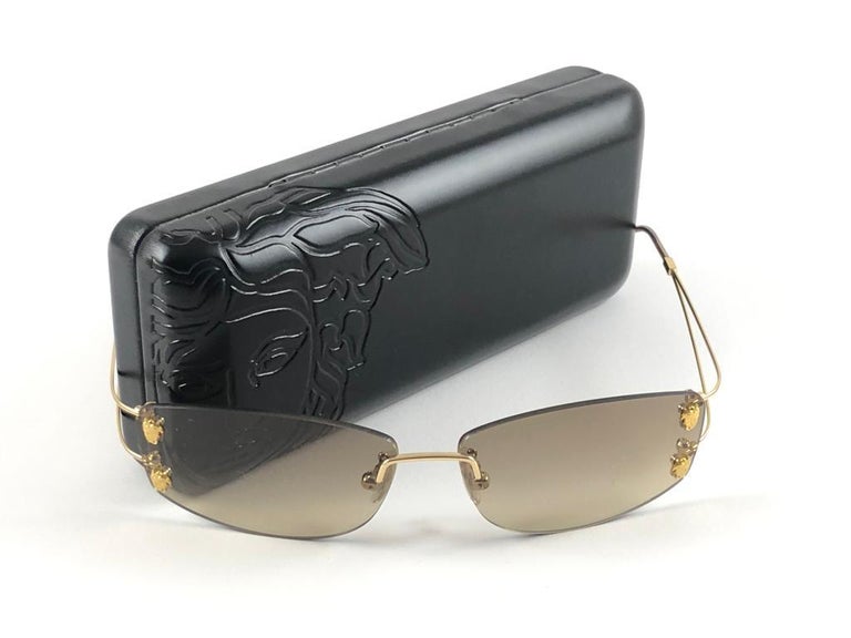 Vintage Versace Mod NP7 Rimless Gold Frame Sunglasses 1990's Made in