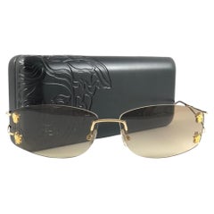 Vintage Versace Mod NP7 Rimless Gold Frame Sunglasses 1990's Made in Italy Y2K
