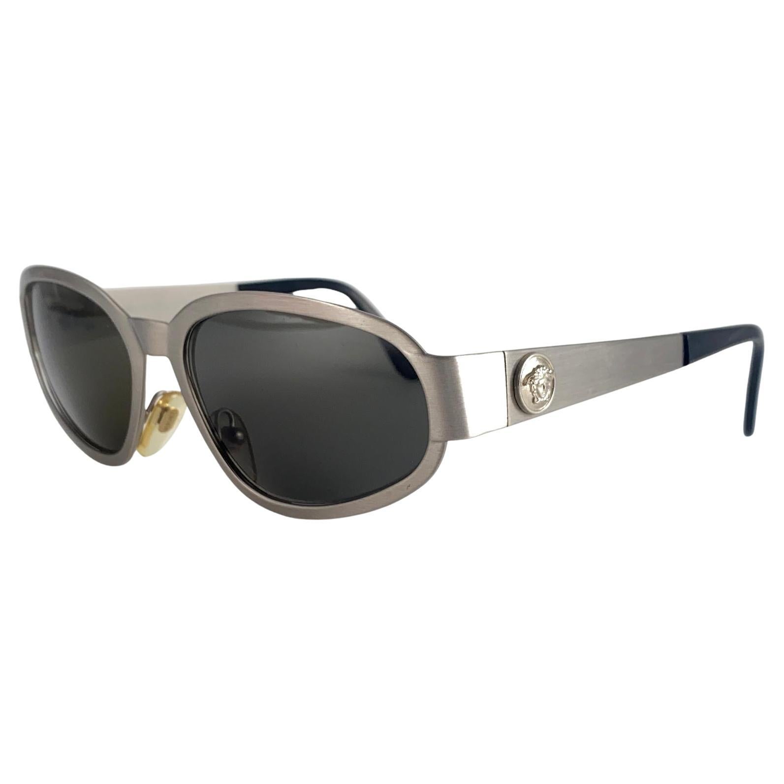 Vintage Versace Mod S96 Silver Matte Frame Sunglasses 1990's Made in Italy For Sale