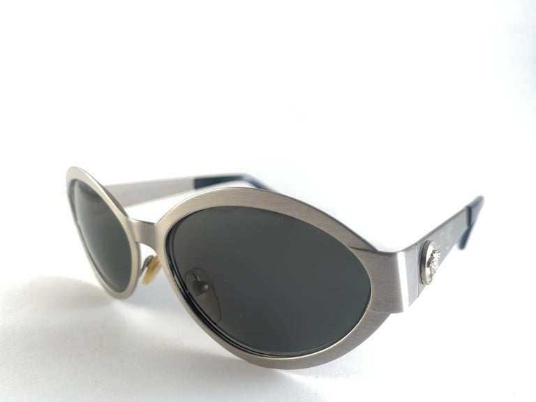 Versace Vintage (1990s) Mod 97 Silver and Black Oval Sunglasses VERSACE Vintage Sunglasses Black Oval Silver Medusa Gianni  main image 3